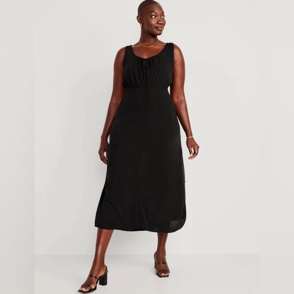 NWT! Black Waist-Defined Sleeveless Crepe Midi Dress for Women - Multiple 💜 - Picture 4 of 13